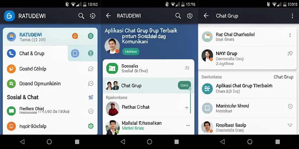Tampilan aplikasi RATUDEWI yang menyoroti grup chat aktif.