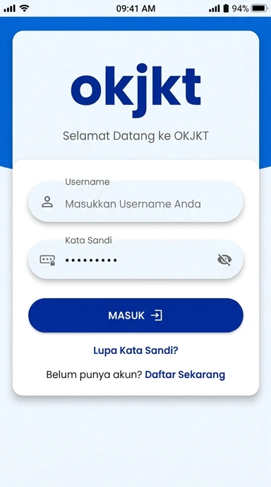 Tampilan halaman login okjkt